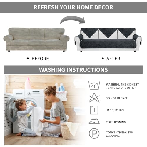 Easy-Going Velvet Sofa Cover 3 Seater, 1 Piece Non Slip Corner Sofa Slipcovers L Shape, Funny Fuzzy Couch Covers for Pet Dog Leather Sofa Bed, Thick Furniture Sofa Protectors, 28 x 70 in, Dark Grey - Image 7
