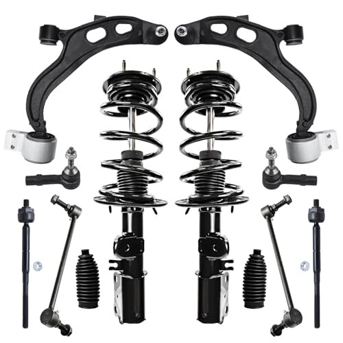 Image of Detroit Axle - 12pc Front Struts Control Arms Kit for 2013-2015 Ford Flex, 2013-2016 Lincoln MKT, 2 Struts w /Coil Springs 2 Lower Control Arms w /Ball Joints 2 Sway Bars 4 Tie Rods Boots Replacement