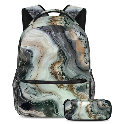 Ensemble de cartables pour enfants texture marbre laiteux grand sac à dos et trousse d'école