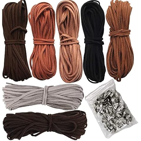 ANKKY Lederschnur 5M x 3mm Lederband Leder Schnur Faux Faden 7 Stück 7 Farben mit 100pcs Schnurenden für DIY Armband Halskette Schmuck Handwerk Cover
