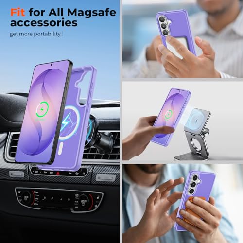 Image of SUPFINE Magnetic for Samsung Galaxy S26 Plus Case with Screen Protector, (Built-in Magnets) (Military Grade Drop Protection) Slim Translucent Shockproof Phone Case,Purple
