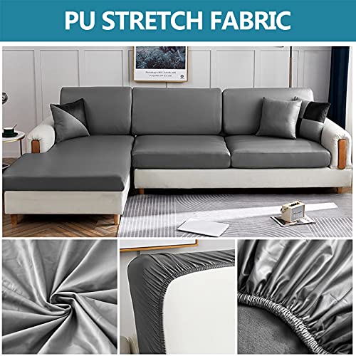 Housses de coussin de canapé 4 places en PU gris imperméable - 5