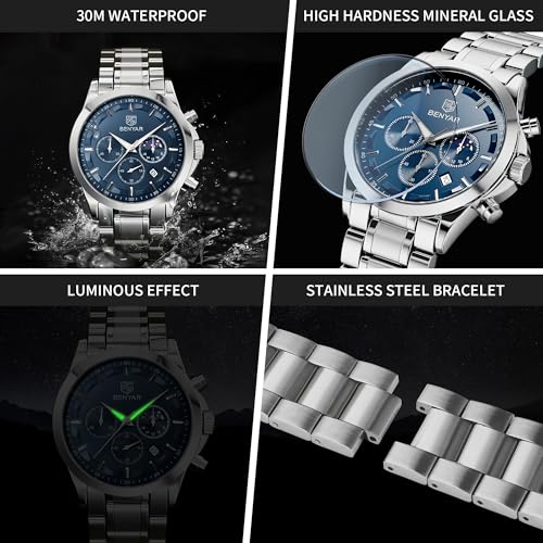 Image of BENYAR Mens Watches Analog Quartz Chronograph Waterproof Wrist Watches for Men Fashion Business Work Casual Sport Designer Dress Watch with Calendar Elegant Gifts for Men