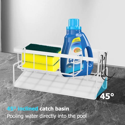 Kitchen Sink Caddy Organizer Sponge Holder Dishcloth Hanger Multifunctional Sink Storage Rack with Automatic Drain Tray for Kitchen and Bathroom Supplies - Image 3