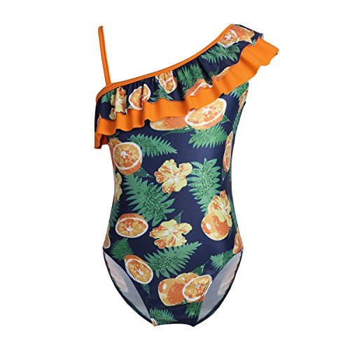 Image of iEFiEL Kids Girls One-Piece Swan /Lemon Printed Swimsuit Todder Hawaii Ruffled Swimwear Bathing Suit