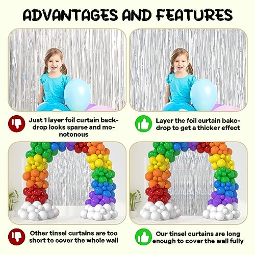 Image of Voircoloria 2 Pack Laser Silver Foil Fringe Backdrop Curtains, Tinsel Streamers Birthday Party Decorations, Fringe Backdrop for Graduation, Baby Shower, Gender Reveal, Disco Party