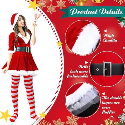 LOEPENLE Weihnachtsmann Kostüm Damen,Kostüm Weihnachtsmann,Premium Weihnachten Kleid Frauen Santa,Weihnachtsman mit Kapuze,Santa Claus Kostüme mit Kleid,Gürtel,Socken und Handschuhe