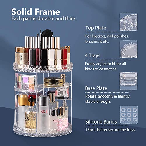 Yagosodee Rotating Makeup Organizer, 360° Spinning Make up Stand, 8 Layer Clear Adjustable DIY Spinning Cosmetic Storage，Makeup Carousel for Dresser Bathroom