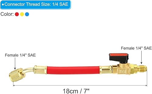 Miniatura 2 de PATIKIL Manguera de carga de refrigerante SAE 14 con juego de válvula de bola, 7 pulgadas de largo, 600 PSI 3000 PSI manguera de manómetro múltiple