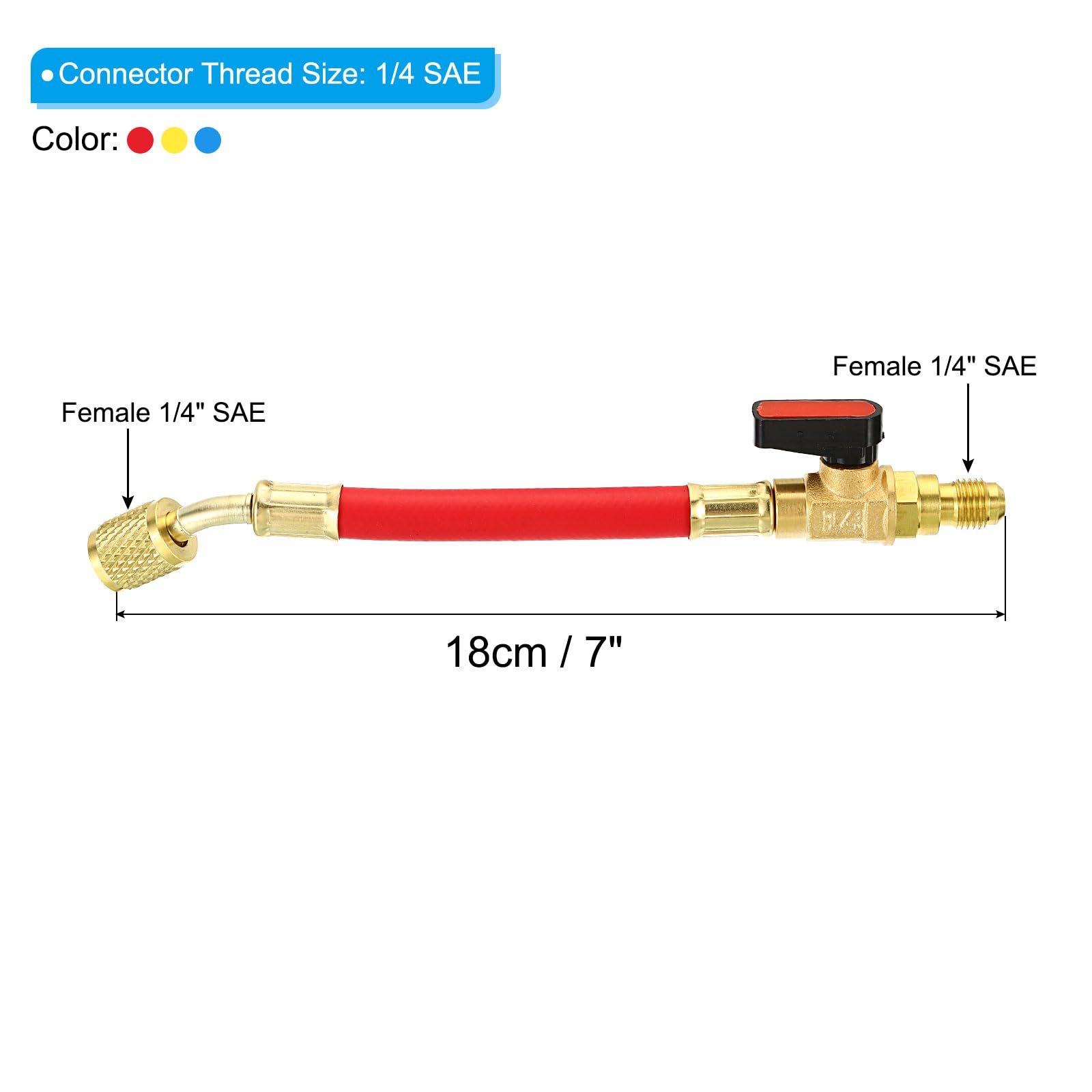 PATIKIL 1/4 SAE Refrigerante Ricarica Flessibile con Sfera Valvola Set, 7" Lungo 600 PSI 3000 PSI Collettore Manometro Flessibile per Aria Condizionatore HVAC Refrigerazione