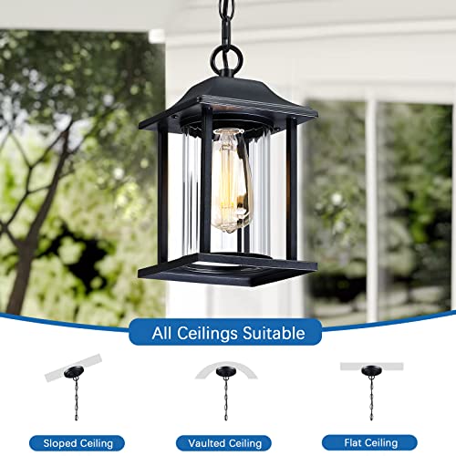 Mrsconce Outdoor Pendant Light, Waterproof Modern Farmhouse Exterior Hanging Lantern Porch Light With Adjustable Chain In Black Finish And Clear Ribbed Glass For House Patio Garage Entryway #TOP4
