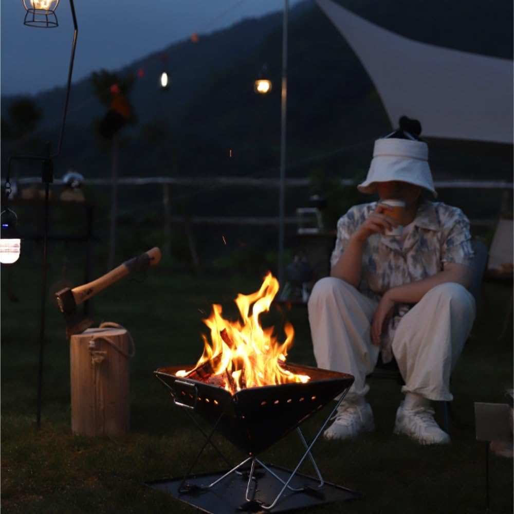 Griglia for Barbecue Pieghevole in Acciaio Inossidabile Addensato, braciere da Campeggio a Carbone e Legna da Esterno