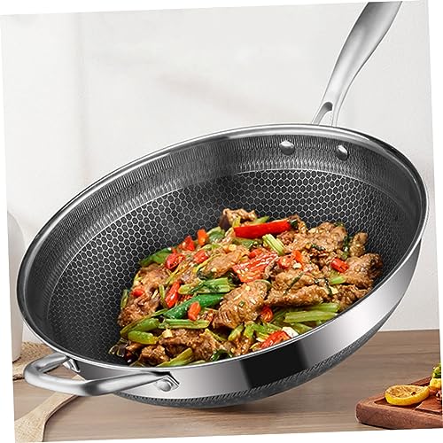 Wok de acero inoxidable PRETYZOOM con asas dobles y antiadherente miniatura 7