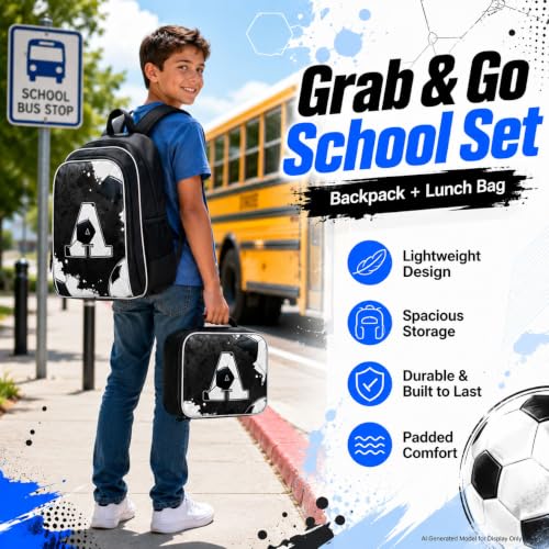 Image of gxtvo 3PCS Boys Soccer Backpack, 17 inch Kids Football Backpack with Lunch Box, Water Resistant Middle Elementary School Bag - Soccer A