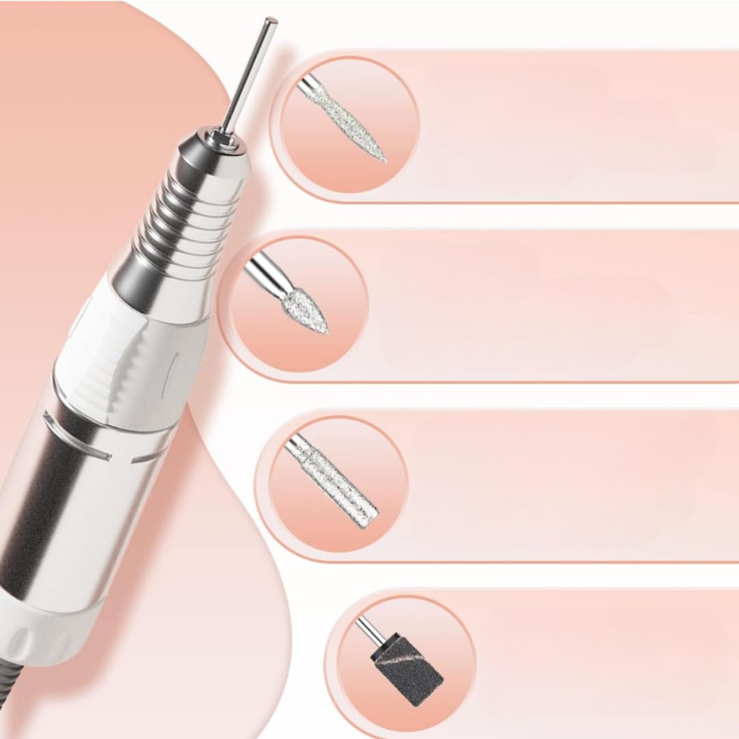 LALILL Elektryczna frezarka do paznokci żelowych, akrylowych z kablem – profesjonalny pilnik do paznokci 30 000 obr./min – 35 W zestaw do manicure i pedicure z 6 końcówkami – regulacja prędkości