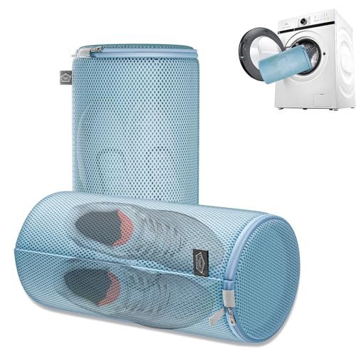 Image of Kimmama Shoe Washing Machine Bag, Shoe Laundry Bag, Blue, 8x15 inch, 2 Pack | Shoe Bag, For Sneaker, Tennis, Footwear, Trainers, Slippers, Sock, Building Blocks, Sandwish Mesh, Travel, Divided