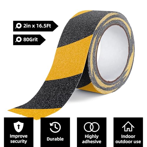 Image of Reniteco Anti Slip Tape - 2 inch x 16.5 Ft, Yellow with Black Strips - High Adhesion & Waterproof, No Residue Removal for Outdoor Stairs, Tile, Shower, Bathtub - Extra Grip Safety Tape