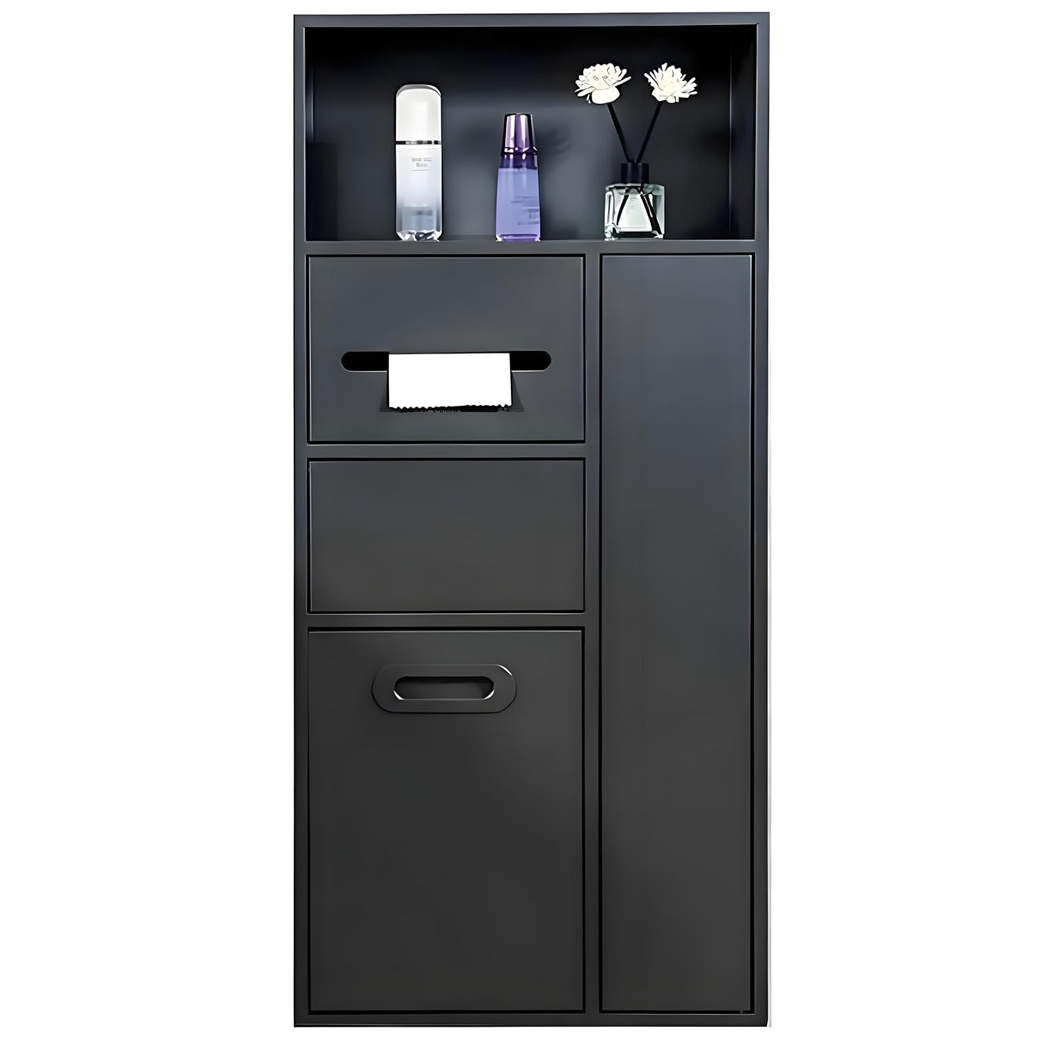 TIANQIHAO Stainless Steel Shower, Built-In Toilet Paper Holder, Hidden Trash Can, Kitchen Shelf Nizer - Grey 40X86X14Cm / 15.7X33.9X5.5In,Negro-40x86x14cm/15.7x33.9x5.5in