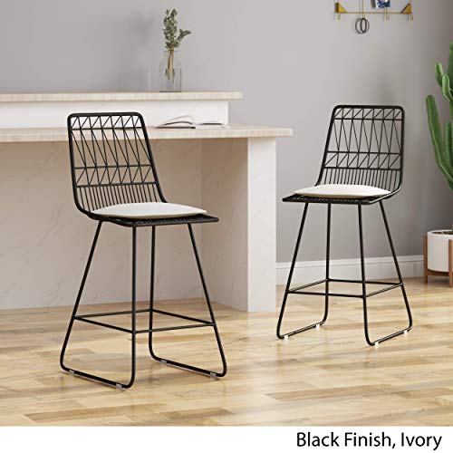 Christopher Knight Home Lilith Counter Stools, 26" Seats, Modern, Geometric, Black Iron Frames with Ivory Cushion (Set of 2) - Image 2