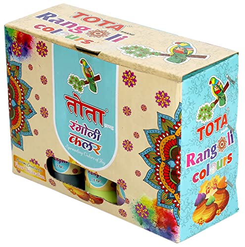 Image of TOTA Rangoli Colour Powder Bottles Kolam Rangoli Powder for Floor Rangoli, Art,Home Decor, Pooja Set of 10 Rangoli Colors in Plastic Squeeze Bottles - 800 Gm, Multicolour