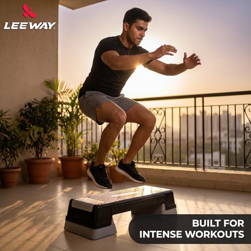 Image of Leeway Stepper for Exercise at Home | 2-Level Adjustable Aerobic Step Platform | Non-Slip Step Board for Cardio | Mini Gym Stepper for Weight & Fitness Workout Cardio | Gym Stool