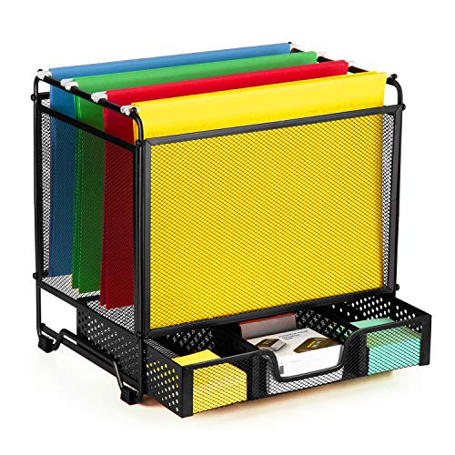 Auledio Mesh Basket Files Box with Sliding Drawer for Hanging Files, Desk File Folder Metal Organizer Storage for Office, School, Countertop, Desktop