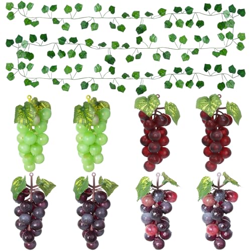 8 Stück Kunststoff Weintrauben,Künstliche Trauben,Trauben Deko mit simuliertem Rattanstreifen,Traubenspieße Für Weindekoration,Künstliche...