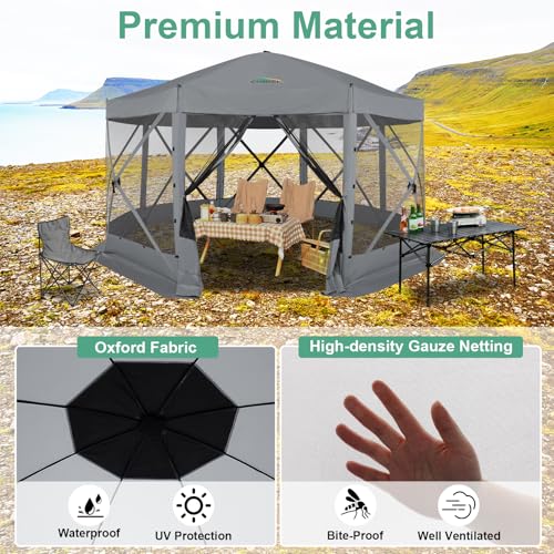 Image of COBIZI 15x15ft Extra Large Pop-Up Gazebo Canopy Tent with Mosquito Netting, Spacious Easy Set-Up Screened Shelter, Durable Outdoor Pavilion with Ground Stakes, Perfect for Patio, Backyard, and Lawn