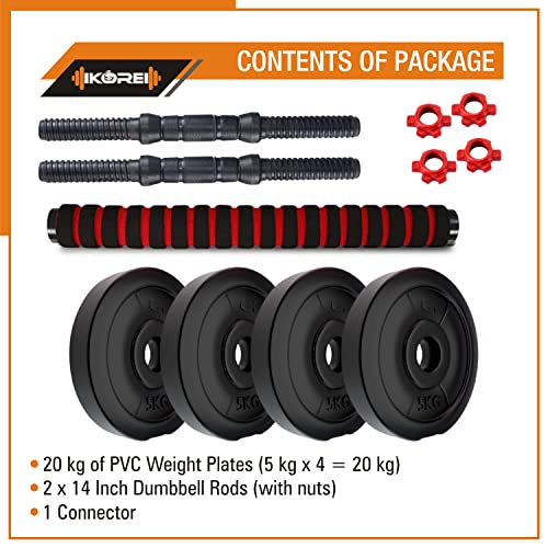 Image of Kore 3 in 1 Convertible 20 Kg PVC Dumbbells Set