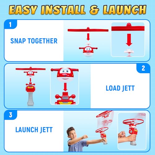 Image of Super Wings High Flying Jett, Airplane Toy Figure & Launcher, Fly Over 20 Feet, Toys for 3+ Years Old Boys and Girls, Best Birthday Gifts for Kids