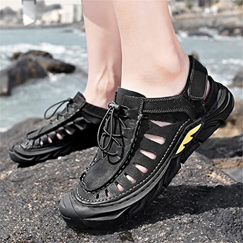 Comfortable Handmade Men's Sandals Leather Soft Men's Shoes Retro Casual Beach Shoes Large Size(Beige,41 Code)2