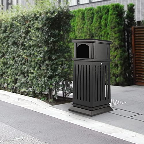 FURNITLEG 8.8 Gallon Outdoor Trash Can Large Garbage Container with Locking Lid and Top Tray Waste Recycle Bin Black Galvanized Sheet Enclosure for Commercial Zone Restaurant Industrial Yard - Thumbnail 3
