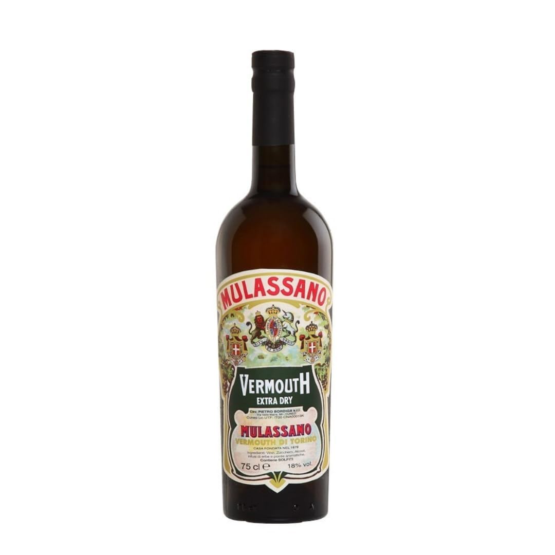 MULASSANO - Vermouth Extra Dry- Vermouth - 18% Alcool - Origine : Italie - Notes d'agrûmes et plantes alpines - A déguster en apéritif ou en cocktail - 75 cl