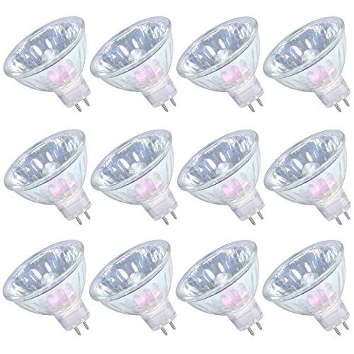 GMY Lot de 12 ampoules halogènes MR16 50 W, 12 V, culot GU5.3, angle de faisceau 36°, blanc chaud 3000 K, longue durée de vie de 4000 heures, base à 2 broches dichroïque Cover