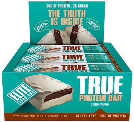 True Protein Bar - Salted Caramel | 2g of Sugar | Gluten Free | Low Calories | 20g of high Quality Protein (Salted Caramel)