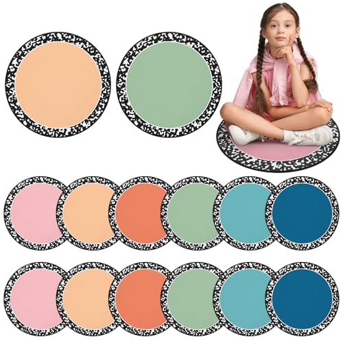 Klyyo Clyro 12 Pcs Boho Classroom Decor Carpet Seats for Preschool Kindergarten Learning Playing Area 17 Inch Round Classroom Rug Floor Cushions Non Slip Cushion Decor