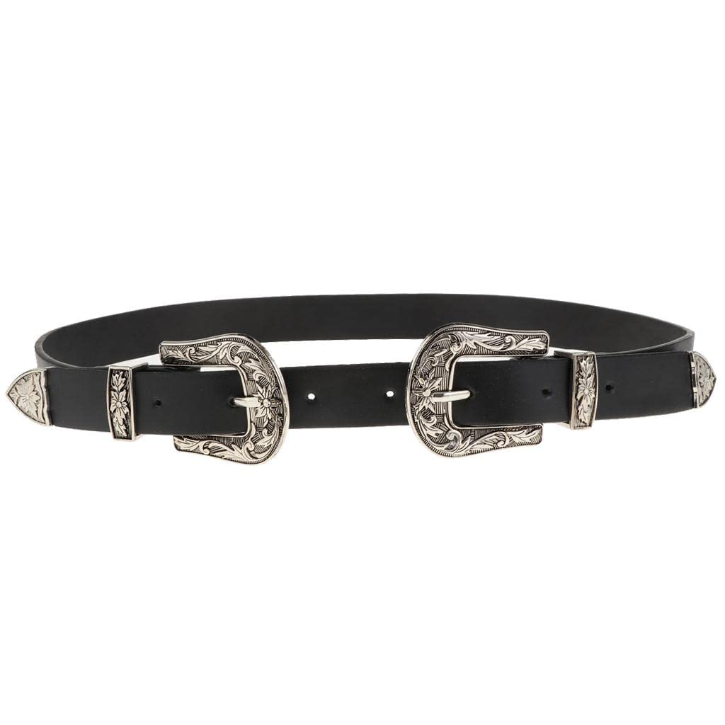 Vintage Womens Double Pin buckle Adjustable Leather Jeans Dress Belt Silver-image-11