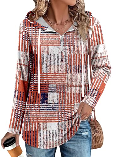 BETTE BOUTIK Womens Quarter Zip Tunic Hoodies Pullover Long Hooded Sweatshirts S-3XL