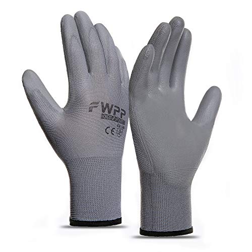 FWPP Gray PU Coated Work Gloves Construction Gloves Pack of 12Pairs Extra Large
