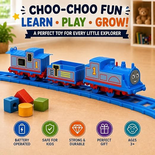 Image of Braintastic Play Train Set for Kids 3+ Years | Battery Operated Toy Train with Track | Colorful Railway Train Set for Boys & Girls | 14-Piece Train Track Toy