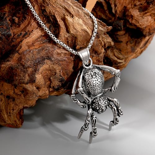 YWMAN Gothic Spider Necklace, Stainless Steel Spider Pendant, Halloween Punk Reptile Animal Jewelry Gift for Men Women4