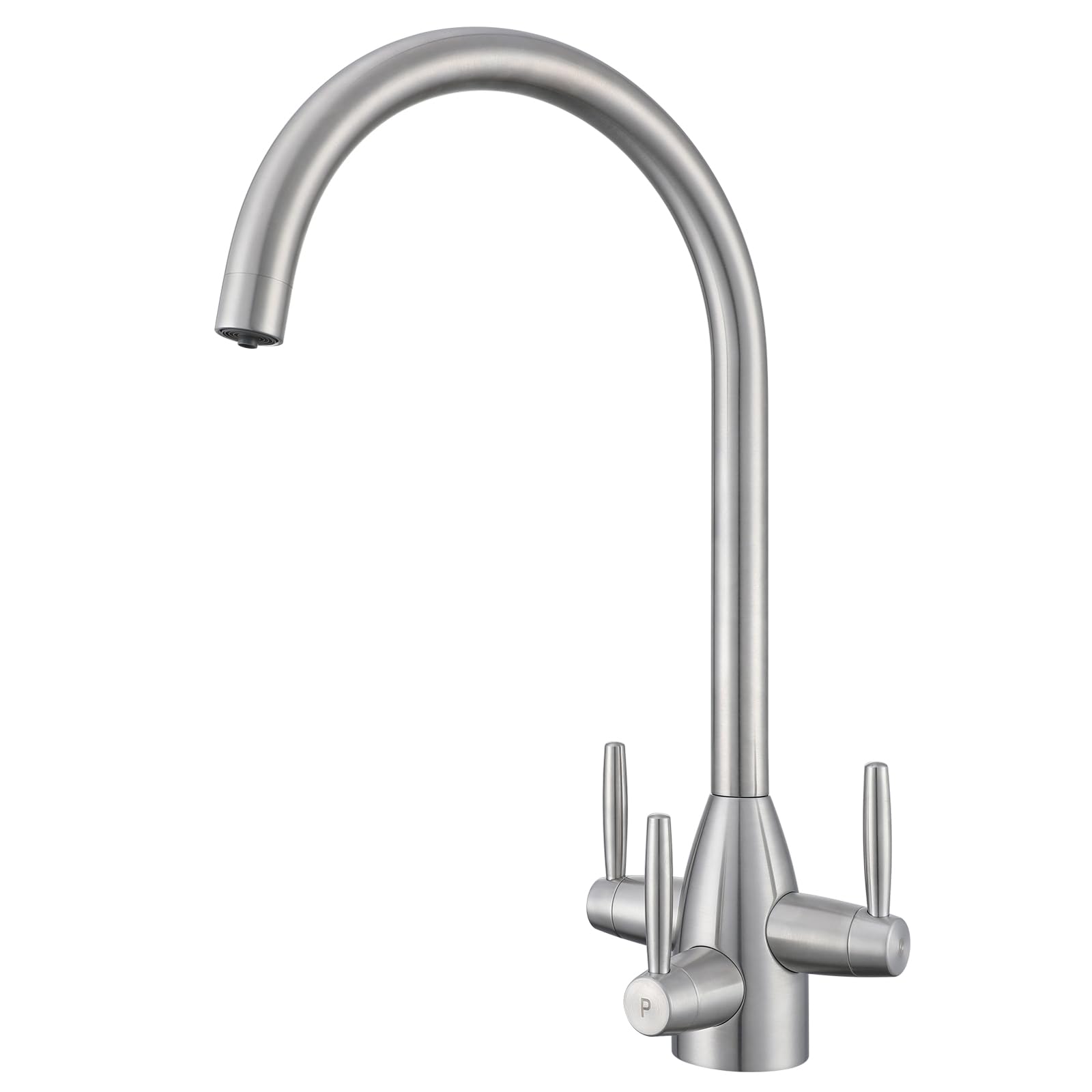 Filter Water Tap 3 Way Drinking Water Tap Stainless Steel Kitchen Sink Mixer Tap Hot Cold Filtered Water Kitchen Faucet Triple Lever Handle Swan Swivel Spout