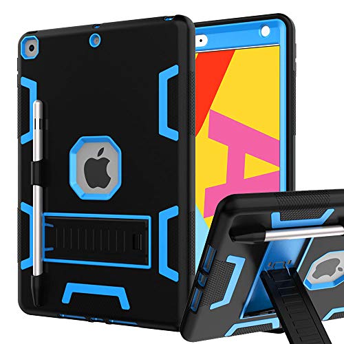 iPad 8th Generation Case, iPad 7th Generation Case, iPad 10.2 Case, Hybrid Shockproof Rugged Drop Protection Cover Built with Kickstand for iPad 10.2 Inch 7th/8th Generation (Black+Blue)