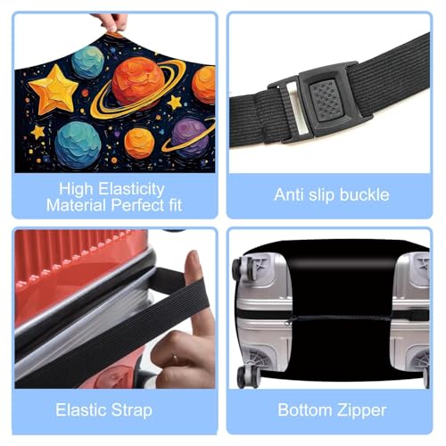 Image of Space-Themed Luggage Cover - Durable Elastic Anti-scratch Travel Suitcase Protector with Wheel Access, Fits Most Carry-On and Checked Bags,L