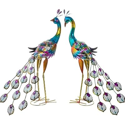 Kukooka Peacock Garden Statues Metal Peacocks Sculptures for Outdoor Backyard Decor Patio Lawn Porch Yard Decoration (Pack of 2, Blue)