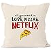 Produktbild MoonWorks Kissen-Bezug All You Need is Love, Pizza and Netflix Kissen-Hülle Deko-Kissen Baumwolle Natur Unisize