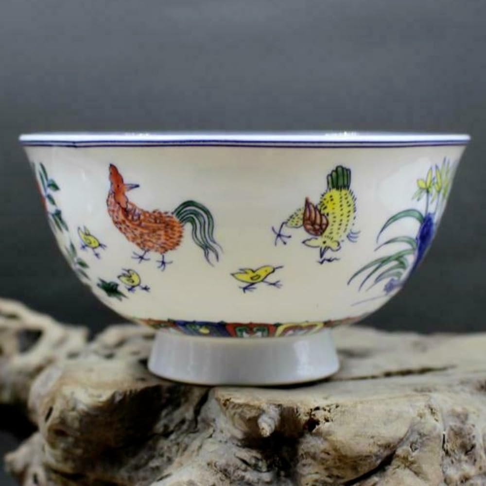 Bol en porcelaine Doucai haut de gamme style Ming Chenghua à motif poulet de 12 cm