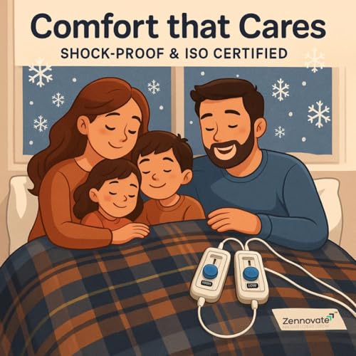 Image of Superior ISO Certified & ZED Certified Electric Under Blanket | Double Bed Size(150cmx150cm) | Shock Proof | Bed Warmer with Multiple Heat Controls (Body, Foot, High, Low) |10 Year Warranty