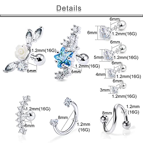 Yaalozei 16G Cartilage Earrings for Women Forwards Helix Earring Hoop Rook Daith Conch Tragus Earrings Hypaollergenic Surgical Steel Hoop Lobe Earrings Piercing Jewelry for Women Men2