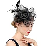 CHIDAKASH® Fascinator Hats for Women Flower Mesh Feathers Headband Cocktail Tea Party Headwear Vintage Ladies Hair Clip (Black)
